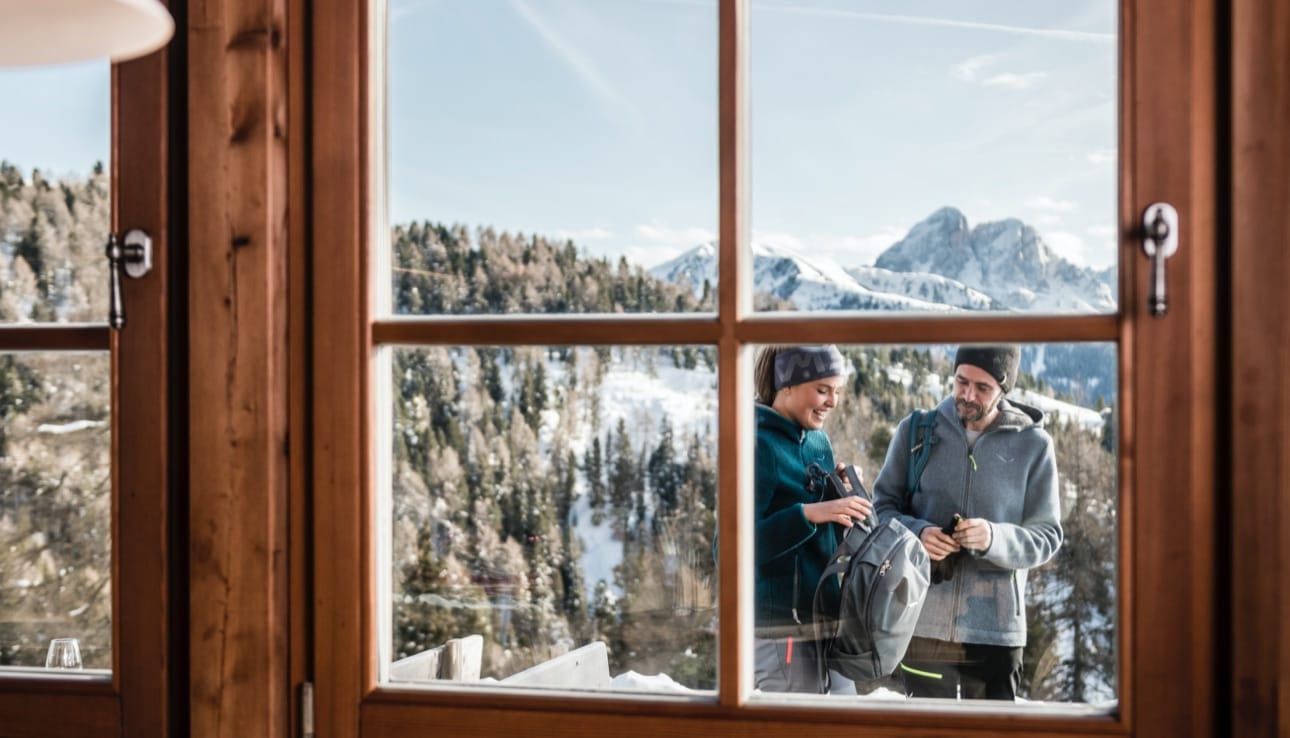 Hikers seen from the window